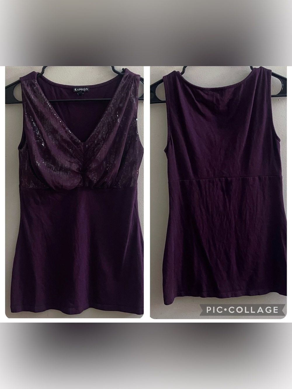 Y2K Vintage Express Women's Purple Sequin-Trim Tank Top Fairy Whimsigoth